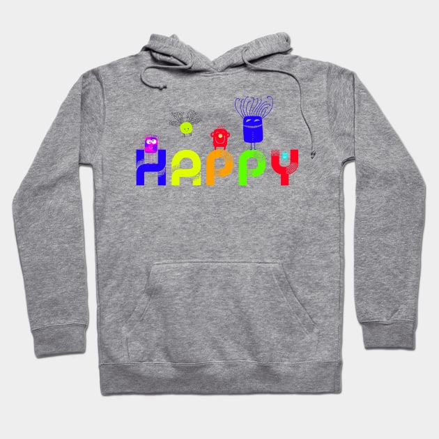 HAPPY Neon Monsters Cute Critters Smiling Positive Attitude Hoodie by ginkelmier